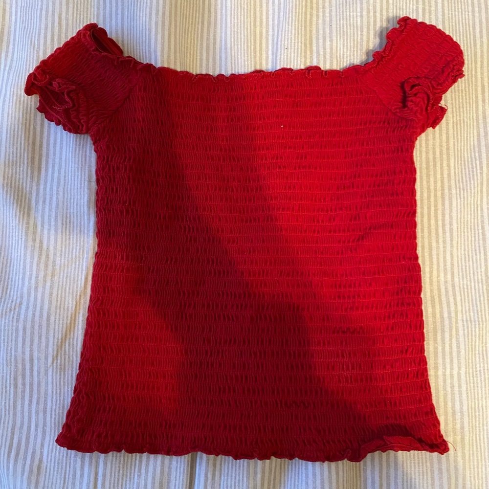 S Hollister Smocked Off the Shoulder Tee